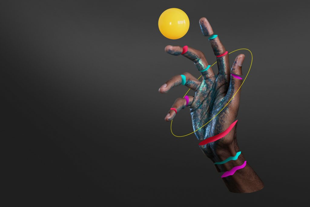 imagen que representa la inteligencia artificial generetavia, con una mano de robo llegando a una pelota