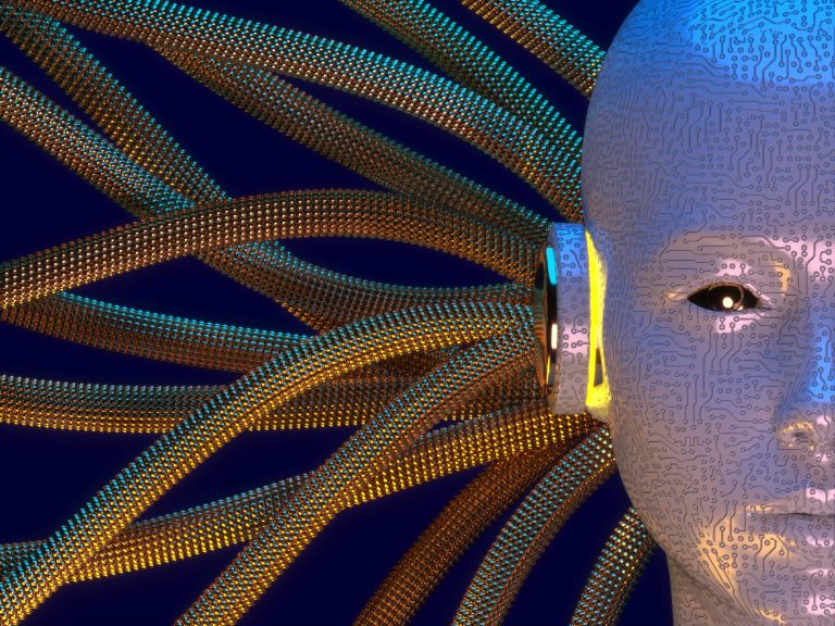 imagen representativa de la inteligencia artificial generativa con la cabeza de un robo